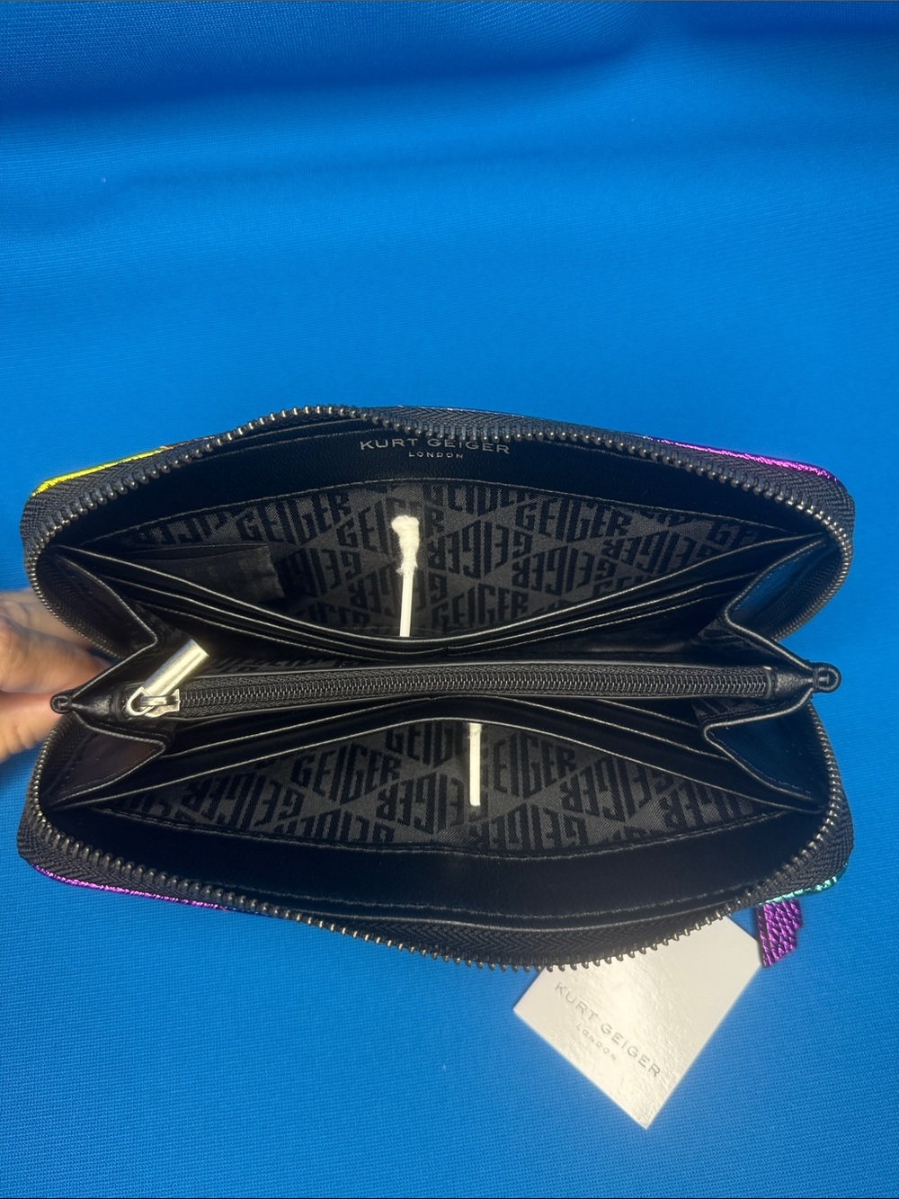 NWT NEW KURT GEIGER LONDON METALLIC MULTI-COLOR STRIPE LEATHER ZIP AROUND WALLET - Picture 14 of 17